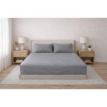 Str Store %100 Pamuklu Lastikli Çarşaf, Gri, 2 Yastık Kılıfı Dahil (100X200)
