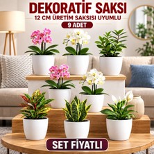 Hüskon Ticaret Dekoratif Saksı Seti 9 Adet - 12 cm Üretim Saksısına Uyumlu, Beyaz Saksı - Modern Çiçek Saksısı