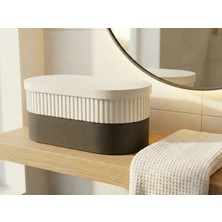 Ulu Pazarlama 3D Baskı Iki Rulo Tuvalet Kağıdı Saklama Kutusu Kapaklı Çizgili Banyo Organizeri Minimalist - Beyaz Kapak