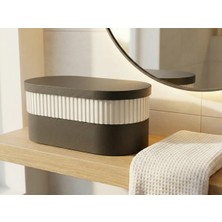 Ulu Pazarlama 3D Baskı Iki Rulo Tuvalet Kağıdı Saklama Kutusu Kapaklı Çizgili Banyo Organizeri Minimalist - Siyah Kapak