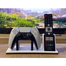 SBN - Store 3D Baskı Oyun Kolu ve Tv Kumanda Standı Çift Bölmeli Masaüstü Kumanda Tutucu Organizer - Beyaz