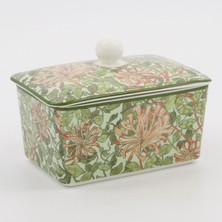 My Balli Store William Morris Tarzı Çiçek Desenli, Kapaklı Seramik Tereyağlık / Peynirlik ve Kahvaltılık Saklama Kabı