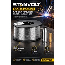 Stanvolt Gazsız Gazaltı Kaynak Teli 0.8 mm 1 kg + Gold Kontak Meme Ucu 0.8 mm + Gümüş Torç Başlığı Nozul Yede