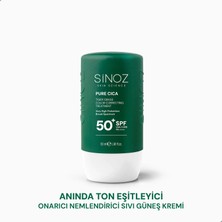 Sinoz Pure Cica Tiger Grass Anında Ton Eşitleyici Onarıcı Nemlendirici SPF50+ Sıvı Yüz Güneş Kremi PA++++ (Koyu Tenler İçin)