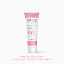 Sinoz Pink Touch SPF50+ Aydınlatıcı Pembe Yüz Güneş Kremi PA++++ Tüm Ciltler için 50ml