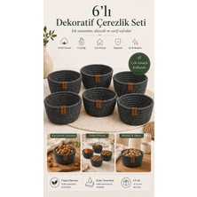 Fabrix Home 6'lı Pamuk Örgü Çerezlik Kase Seti Antrasit Rengi Sunum Kasesi Dekoratif Düzenleyici