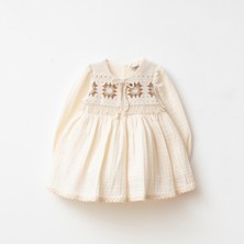 Kız Bebek  Müslin Elbise - Wondress - Ecru - 9-Ay - W2044-ECRU-9-AY