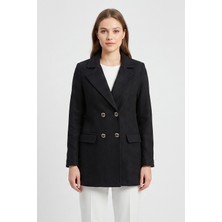 Kruvaze Kapama Tüvit Dokulu Oversize Blazer Ceket