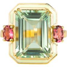 Abgar Özasi Mücevherat Yeşil Ametist ve Pembe Turmalin Taşlı Art Deco 925 Ayar Gümüş Yüzük, Istanbul Collection Ring