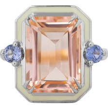 Abgar Özasi Mücevherat Topaz ve Safir Taşlı Art Deco Tasarım 925 Ayar Gümüş Yüzük, Istanbul Collection Rings