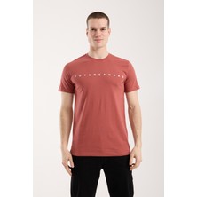 Maxi Modena Erkek Minimal Yazı Detaylı Günlük T-Shirt - Kiremit