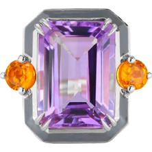 Abgar Özasi Mücevherat Ametist ve Sitrin Taşlı Art Deco Tasarım 925 Ayar Gümüş Yüzük, Istanbul Collection Rings