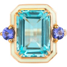 Abgar Özasi Mücevherat Sky Topaz ve Tanzanit Taşlı Art Deco Tasarım 925 Ayar Gümüş Yüzük, Istanbul Collection Rings