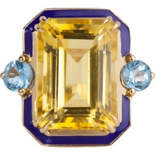 Abgar Özasi Mücevherat Sitrin ve Sky Topaz Taşlı Art Deco 925 Ayar Gümüş Yüzük, Istanbul Collection Rings