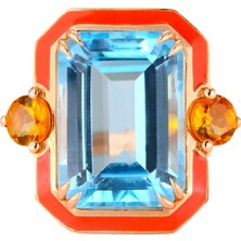 Abgar Özasi Mücevherat Sky Topaz ve Sitrin Taşlı Art Deco Tasarım 925 Ayar Gümüş Yüzük,istanbul Collection Rings