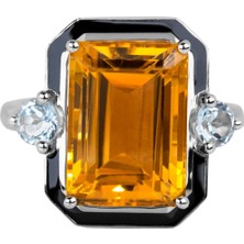 Abgar Özasi Mücevherat Sitrin ve Sky Topaz Taşlı Art Deco Tasarım 925 Ayar Gümüş Yüzük, Istanbul Collection Rings