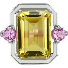 Abgar Özasi Mücevherat Lemon Kuvars ve Topaz Taşlı Art Deco 925 Ayar Gümüş Yüzük, Istanbul Collection Rings