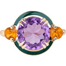 Abgar Özasi Mücevherat Ametist ve Sitrin Taşlı Art Deco 925 Ayar Gümüş Yüzük, Istanbul Collection Ring