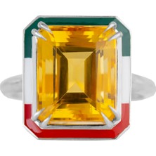 Abgar Özasi Mücevherat Sitrin Taşlı Art Deco 925 Ayar Gümüş Yüzük, Istanbul Collection Rings