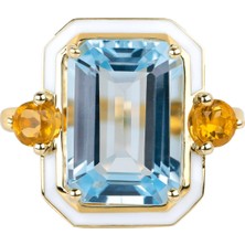 Abgar Özasi Mücevherat Sky Topaz ve Sitrin Taşlı Art Deco Tasarım 925 Ayar Gümüş Yüzük,istanbul Collection Rings