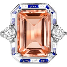 Abgar Özasi Mücevherat Pembe Kuvars ve Mozanit Taşlı Art Deco 925 Ayar Gümüş Yüzük, Istanbul Collection Rings