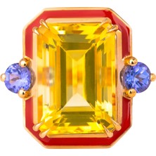 Abgar Özasi Mücevherat Sitrin ve Ceylon Safir Taşlı Art Deco Tasarım 925 Ayar Gümüş Yüzük, Istanbul Collection Rings