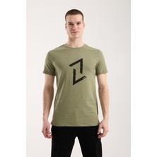 Maxi Modena Erkek Dinamik Grafik Sembol Baskılı T-Shirt - Haki