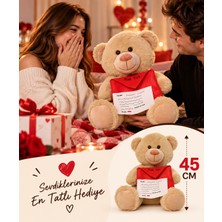 Nunu Kişiselleştirilebilir Mektuplu Peluş Ayı Sevgiliye Özel Romantik Hediye Yumuşak Oyuncak 45 cm