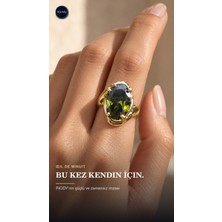 Riody Oil De Minuit Gold Kaplama Doğal Kedi Gözü Taşlı Açık Form Kadın Yüzük