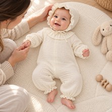 Fida Müslin Fırfır Yaka 2'li Bebek Tulum Seti