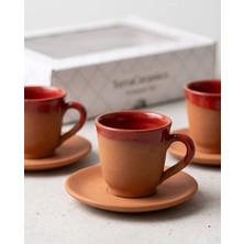 Toprak Kırmızı Detaylı El Yapımı 6’lı Fincan Seti 1.kalite TERRAVASE52537372, One Size