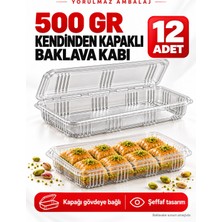 Yorulmaz Ambalaj 500 gr Kapaklı Şeffaf Plastik Baklava Kabı 12’li – Dikdörtgen Tatlı Sunum Kabı