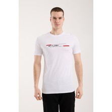 Maxi Modena Urban Minimal Yazı Baskılı Erkek T-Shirt – Street Stil, Günlük Rahat Kalıp - Beyaz