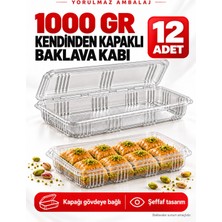 Yorulmaz Ambalaj 1000 gr Kendinden Kapaklı Şeffaf Baklava Kabı 12’li – Plastik Tatlı Sunum Kabı