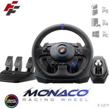 Kryon Flashfire F127 Monaco Yarış Direksiyonu Seti, P4, P5 ve Pc Uyumlu, Hall Sensörlü, 270°/900° Dönüş, 3 Pedal, 6+R Vites, Rgb