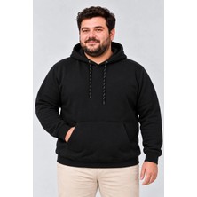 Milares Erkek Battal Büyük Beden Üç Iplik Içi Şardonlu Kapüşonlu Kanguru Cepli Kışlık Sweatshirt - Siyah