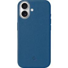 Kryon iPhone 17 Için Magsafe ile Uyumlu Çizilmeyen ve Parmak Izi Tutmayan Deri Görünümlü Metal Tuşlu ve Metal Lens Çerçeveli Hybrid Silikon Kılıf (Mavi, 17)