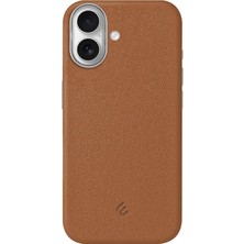 Kryon iPhone 17 Için Magsafe ile Uyumlu Çizilmeyen ve Parmak Izi Tutmayan Deri Görünümlü Metal Tuşlu ve Metal Lens Çerçeveli Hybrid Silikon Kılıf (Taba, 17)