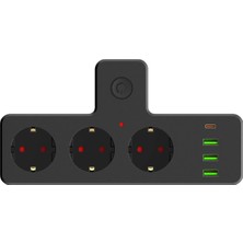 Kryon Üçlü Priz On/off Açma Kapama Düğmeli 3'lü Soket PD20W Output 1x Type-C 3x USB 3x Soket Çocuk Koruması Bakır Iletken 3397, CRV-3397