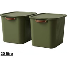 Kryon 2 Adet Modern Kapaklı Büyük Boy Saklama Kutu Seti -20 Litre – Yeşil- Taşınabilir Kulplu, Dolap Içi Düzenleyici, Çok Amaçlı Organizer Kutu, Oyuncak & Kıyafet Kutusu
