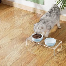 Kryon Gobypet Mama Kabı, Pleksi Kedi Mama ve Su Kabı ile Paspası, Kedi Mama Su Kabı, Çift Hazneli Seramik Mama Ve, Köpek Mama Kabı, (Mavi Seramik)