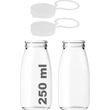 Kryon 250 ml Şeffaf Sürahi Süt, Ayran, Su, Limonata, Meşrubat Şişesi 250 cc Askılı Kapaklı Cam Şişe 2 Adet (2, Şeffaf Askılı Kapak, 250)