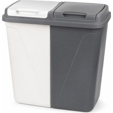 Kryon 90 Litre Çift Bölmeli Kirli Çamaşır Sepeti | 2 x 45 L Kapasiteli | Kapaklı Plastik Çamaşır Sepeti | Beyaz ve Renkliler Için Ayrı Bölmeli | 60 x 58 x 38 cm | Gri-Beyaz