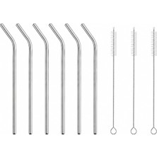 Kryon 6’lı Krom Paslanmaz Metal Pipet Seti – 3 Adet Pipet Temizleme Fırçası Hediyeli, Çevre Dostu Metal Pipet, Dayanıklı Paslanmaz Çelik Pipet, Uzun & Kısa Içecek Pipeti Seti (6 Lı Yan Set)