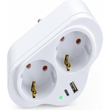 Kryon Golyat 2'li Priz, USB ve Type-C Girişli, Topraklı, Ikili Priz Çoklayıcı, 16A 250V, 2p+2e, Çift Çıkışlı, Elektrik Priz Adaptörü, Ev, Ofis ve Atölye Için Pratik Priz Çoğaltıcı (Beyaz)