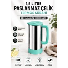 Kryon 1,5 Litre Paslanmaz Çelik Termos Sürahi | Tek Basmalı Kapak | Sızdırmaz Içecek Sürahisi | 3 | Turkuaz