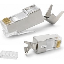 Kryon Primex Q-J710M Cat7 Metal RJ45 Konnektör, 10’lu Paket Cat7 Jack + Ayraç, Ethernet Network Lan Kablo Ucu, Metal Gövdeli RJ45 Plug, Cat7 Kablo Sonlandırma Konnektörü