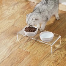 Kryon Gobypet Mama Kabı, Pleksi Kedi Mama ve Su Kabı ile Paspası, Kedi Mama, Çift Hazneli Seramik Kedi Mama Ve, Köpek Mama Kabı, (Beyaz Seramik)