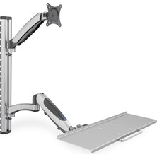 Kryon DA-90354 – Ayakta, Oturarak Çalışma Alanı – Klavye Raflı Monitör Tutucu – Duvara Montaj – 2 x Gaz Basınçlı Yay – 1 Monitör – 27 Inçe Kadar – Vesa 75 x 75, 100 x 100 – Gümüş