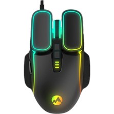 Kryon SG-G55 Xfora LED Işıklı Gökkuşağı Aydınlatmalı 7d Makro Tuşlu Siyah 7200 Dpı Oyuncu Mouse, Siyah